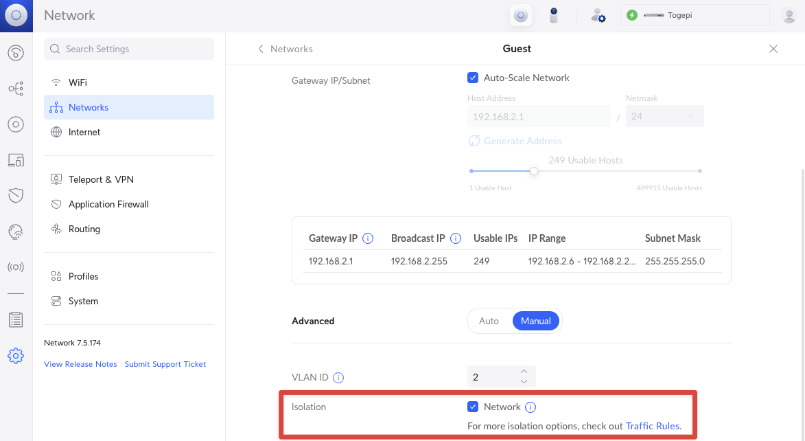 Network isolation option